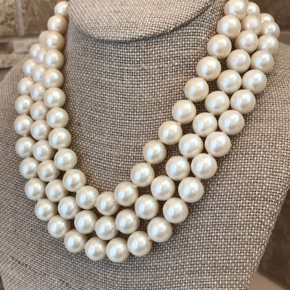Three strand faux pearl necklace